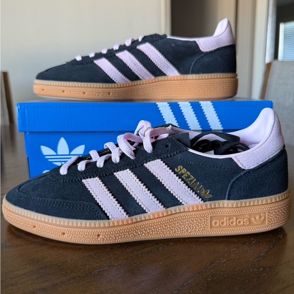 Adidas Black and Light Pink Spezial Trainers